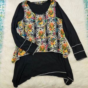 RADZOLI Tunic Med Artsy Abstract Boho Art To Wear Layered Asymmetrical Lagenlook